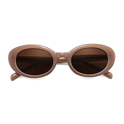 FEISEDY Sunglasses Womens, Retro Oval Cateye Sun Glasses Men, Small 90s Style B4128 - color: Brown