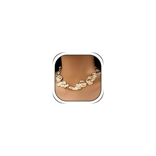 Chunky Chain Necklaces Women Statement Collar Necklace Gold Flat Snake Chain Choker Ribbed Design for Party, Dress Jewelry Gifts - color: A10