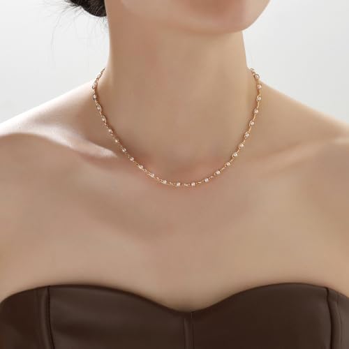 Beaded Choker Necklaces for Women 18k Gold Plated Dainty Gold Choker Necklaces for Women - style: Gold and Small Pearls