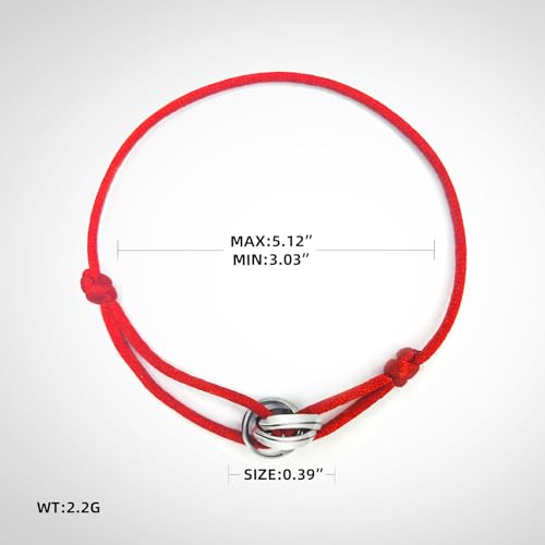 Red/Black/Pink String Bracelet for Protection and Good Luck, Adjustable Handmade Rope Bracelet with Gold/Silver Trinity Ring, Karma Friendship Bracelet for Women Men, Lucky Amulet Gift - color: Red-Silver