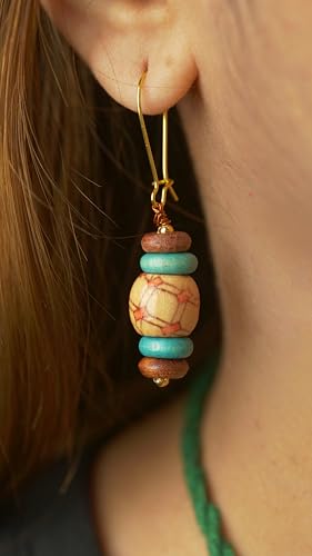 Natural Wood and Terracotta Beaded Statement Set, Bohemian Floral Pendant Necklace with Matching Earrings, Cowrie Shell Fashion Jewelry for Women, Perfect Mother’s Day Gift for Mom, Unique Valentine Gift for Her