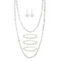 Trendy Infinity Wrap 60’’ Long Statement Necklace, Earrings and Bracelet Set - Hand Knotted Versatile Crystal and Shell Beads Strand Necklace and Chunky Beaded Stretch Bracelet Stack – Jewelry Set Gift for Women - color: White