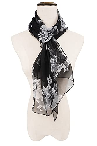 YOUR SMILE Ladies/Women's Lightweight Floral Print/Solid Color mixture Shawl Scarf For Spring Summer season - color: Black White Flower