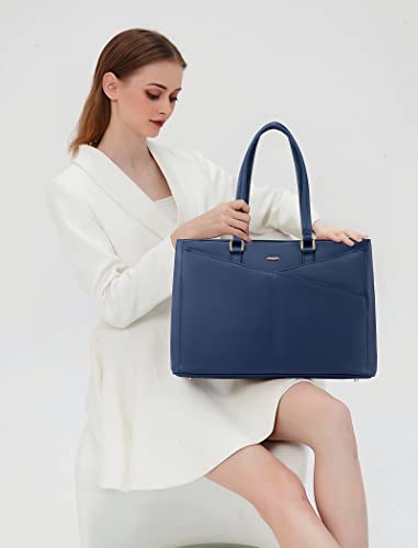 LOVEVOOK Laptop Tote Bag for Women 15.6 Inch Waterproof Leather Computer Bags Women Business Office Work Bag Briefcase,Navy Blue - color: Navy Blue 15.6 Inch, size: 15.6 inch