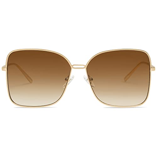 SOJOS Trendy Square Oversized Sunglasses Womens Mens UV400 Big Large Designer Shades SJ1082 - color: Gold/Brown