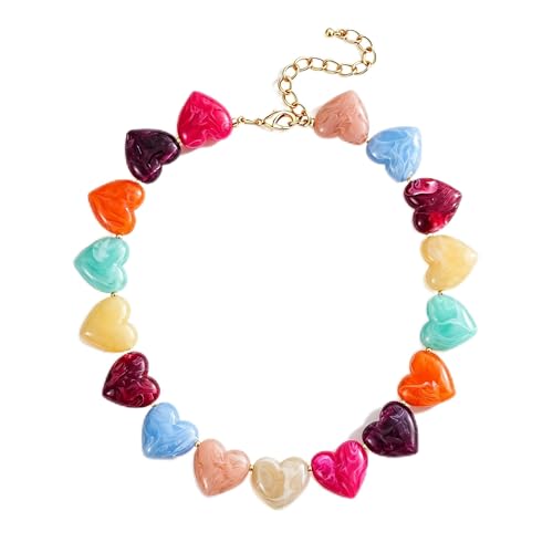YUJIE Amber Acrylic Heart Choker Necklace for Women Vintage Punk Chunky Necklace Trendy Fashion Accessory - color: multicolour