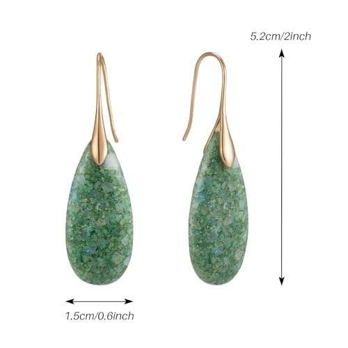 SELOVO Stone Fishhook Dangle Drop Earrings Statement Earrings for Women Stone - color: Light Green-Gold Color Hook