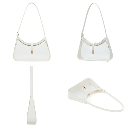 CLUCI Clear Bag for Stadium Events, Clear Purses for Women, Shoulder Bag Hobo Handbag with Adjustable Strap - color: B-transparent With White-small