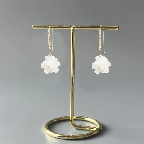 Boho Flower Dangle Earrings for Women Long Drop Resin Acrylic Tiered Petal Statement Earrings Handmade Lightweight Vintage Floral Chunky Drop Jewelry - color: White