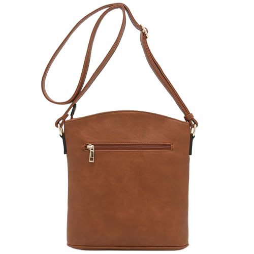 ALYSSA Triple Zip Pocket Large Crossbody Bag - color: Brown
