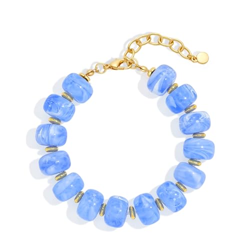 Chunky Beaded Bracelets for Women Boho Multicolor Acrylic Resin Beads Bracelet Adjustable Statement Bracelet Summer Beaded Jewelry - color: Beads bracelet-light blue
