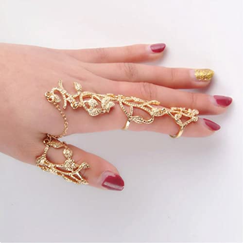 Yalice Charm Leaf Full Finger Ring Bracelets Dainty Knuckle Open Ring Harness Hand Chains Adjustable Statement Rings Jewelry for Women Gift - color: Gold