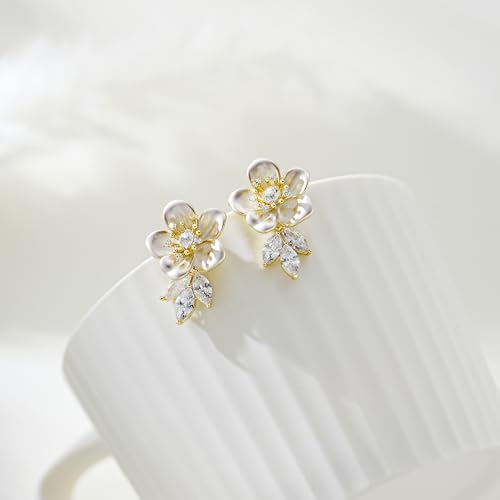 Pink Flower Earrings for Women, 925 Sterling Silver Stud Earrings, Cute Plumeria Earrings For Women, Cherry Blossom Hypoallergenic Stud - color: White Plum Blossom