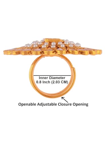Efulgenz Indian Jewelry Rings for Women Antique Round Faux Pearl Crystal Bollywood Adjustable Big Finger Ring Fashion Party Statement Jewelry for Women - color: Peach