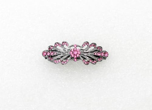 Faship Pink Small Mini Black Gun Plated Floral Hair Barrette Clip - color: Pink / Black gun plated