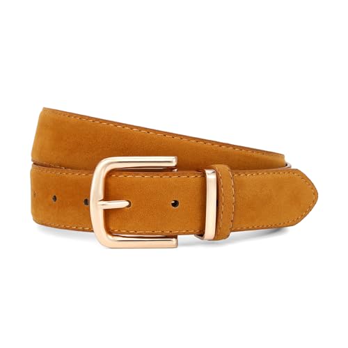 HOTWILL Women Suede Belt for Jeans Dresses Fashion Chunky Ladies Waist Belts with Gold Buckle - color: Camel, size: Small: 26"-28" (Pant 4-6)