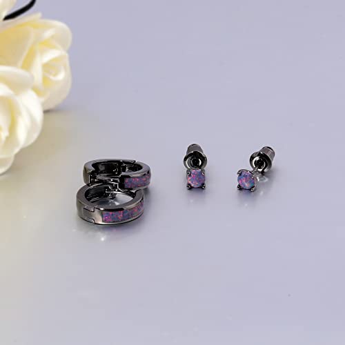 CiNily Huggie Earrings Opal Hinged Hoop Earrings Gold Plated Hypoallergenic Small Hoop Earrings for Women Teen Girls Men Sensitive Ears - color: Black Gold-Black Purple