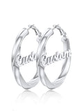 FindChic Twisted Hoop Earrings for Women, Silver/Black/14K Gold Plated Hypoallergenic Hollow Tube Rounded Loop Earrings, 30mm/40mm/60mm/80mm Hoops with Custom Name Options and Gift Box - color: e.Silver (Custom Name), size: 40MM