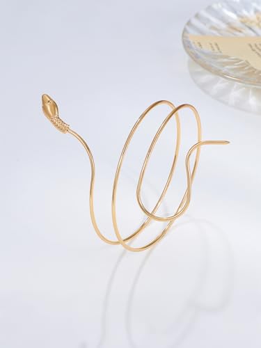 Gold Snake Upper Arm Cuff Bracelet for Women Minimalist Swirl Arm Cuff Bangle Chic Coil Arm Cuffs Armband Layered Wave Cuffs Armlet Statement Egyptian Jewelry Trend Bracelets For Party
