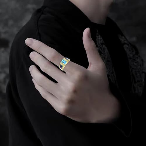 2CT Gemstone Wedding Ring for Men S925 Sterling Silver Gold Plated Opal Engagement Ring Vintage Retro Jewelry for Men Husband Anniversary Free Engraved Size 4 to 16 - style: Emerald