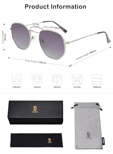 SOJOS Square Polarized Sunglasses for Women Men Small Hexagonal Polygon Shades SJ1072 - color: Matt Silver