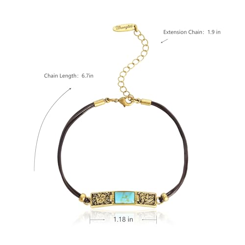Montana West x Wrangler Faux Leather Wrap Bracelets for Women Western Country Bohemian Cowgirl Turquoise Dainty Jewelry - color: Gold-Turquoise
