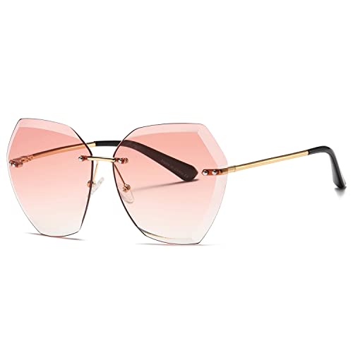AEVOGUE Sunglasses For Women Oversized Rimless Diamond Cutting Lens Sun Glasses AE0534 - color: Gold&pink