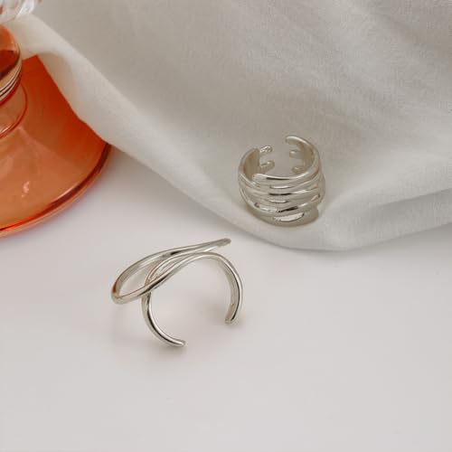 2Pcs Chunky Gold Geometric Statement Knuckle Rings Set Adjustable Irregular Open Thumb Ring Vintage Two Finger Joint Midi Jewelry Metal Accessories for Women