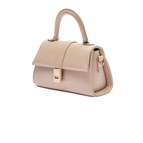 MOON CANTA Mini Crossbody Bag for Women – Small Faux Leather Shoulder Purse with Gold Lock, Elegant Design for Daily Use - color: Mink