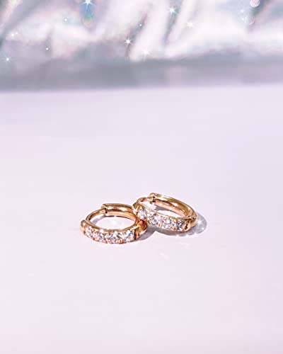 316L Surgical Stainless Steel Huggie Hoop Earrings with Cubic Zirconia, 10G 12G 14G 8-20mm Cartilage Lobe Earrings, 14G Piercing Jewelry - style: 10G 8mm Rose Gold Clear CZ