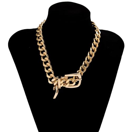 Chunky Chain Necklaces Women Statement Collar Necklace Gold Flat Snake Chain Choker Ribbed Design for Party, Dress Jewelry Gifts - color: B4:Gold Necklace