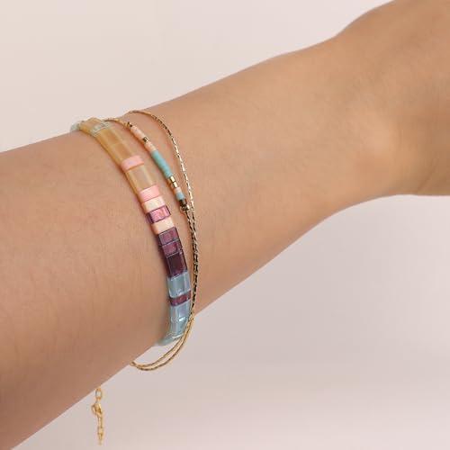 Sonateomber Tila Flat Beaded Stretch Bracelets for Women, Trendy Unique Colorful Square Beads Handmade Stack Bracelet Friendship Accessories Fashion Jewelry Gift - color: 0011B