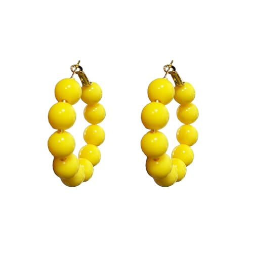 Summer Candy Colored Bead Earrings Lightweight Dainty Acrylic Geometry Hoop Earrings for Women Cute Boho Chic Handmade Jewelry - color: Yellow