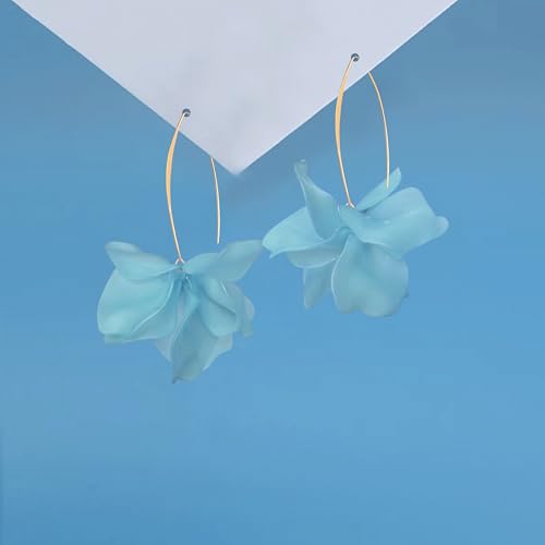 Exaggerated Bohemian Resin Rose Flower Petal Dangle Drop Earrings Long Acrylic Tiered Floral Tassel Earring for Women - color: Blue