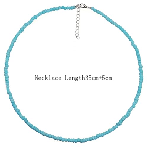 PINK TOWN Colorful Beaded Necklace Bohemian Rice Beads Choker Handmade Summer Beach Necklace for Women - color: Blue1