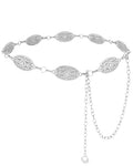 AWAYTR Chain Belt for Women – Adjustable Boho Metal Waist Chain Belt Gold Sliver for Dresses Jeans Country Concert Outfit - color: Sliver-floral Oval