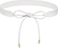 Women PU Leather Tie Waist Belts Knotted Thin Skinny Rope Waistband - color: White