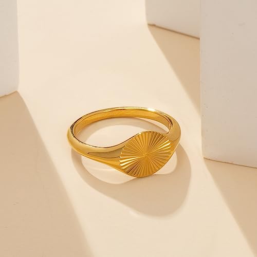YeGieonr Non Tarnish Gold Rings for Women, Waterproof Gold Signet Ring, 18K Gold Plated Stackable Rings for Everyday Wear - color: Sunburst