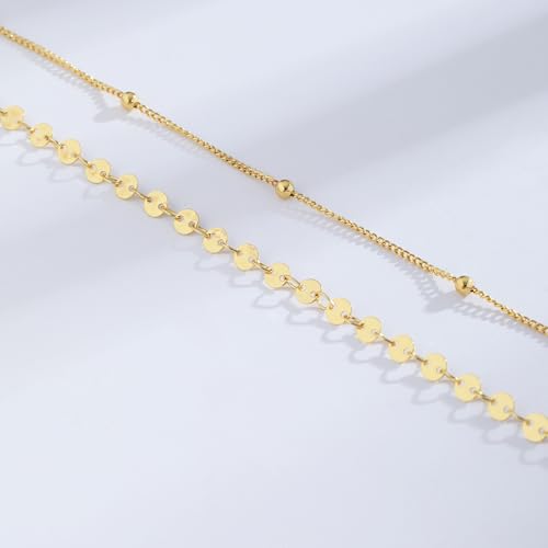 MFRYK 2PCS 14K Gold Plated Waist Chain Layered Pearl Cuban Beaded Satellite Figaro Belly Body Chain Boho Beach Waist Chains For Women Adjustable Waterproof Sexy Bikini Body Chain Jewelry For Women - style: Bead Disc Layered-Gold