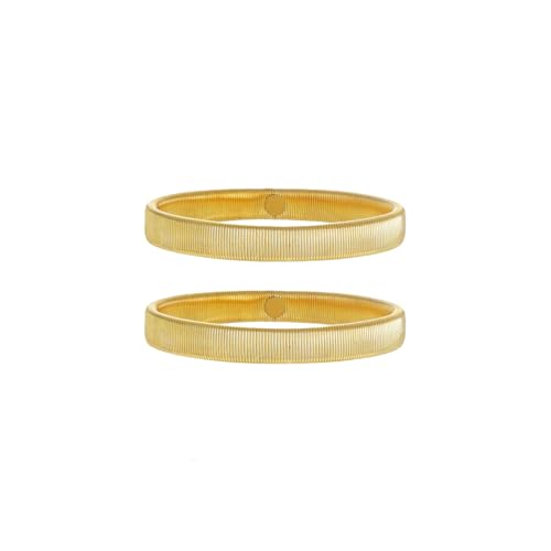 2pcs Chunky Metal Spring Bracelet for Men Shirt Sleeve Wristband Arm Band Elastic Armband Coil Stackable Snake Chain Bracelet Simple Fashion Jewelry - color: Gold