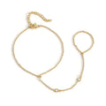 BAYLAY Hand Chain Bracelet, 14K Gold Plated Ring Bracelet Hand Chain Dainty Gold Bracelet for Women Trendy Finger Ring Slave Bracelets Hand Jewelry for Women Summer Beach Boho Gifts Trendy Stuff - color: 2CZ-7mm