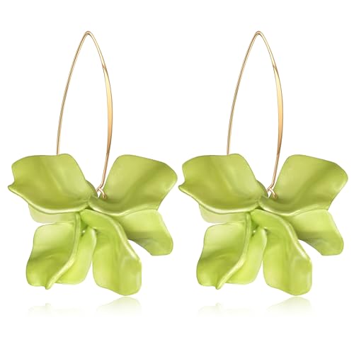 Exaggerated Bohemian Resin Rose Flower Petal Dangle Drop Earrings Long Acrylic Tiered Floral Tassel Earring for Women - color: Pearl Green