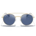 MERRY'S Retro Round Polarized Sunglasses - Unisex Double Bridge Sun Glasses - color: Tra Gray Frame/Gold Bridge/Blue Lens