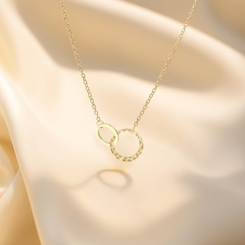 Minimalist Stainless Steel Single or Two Circular Hammered Texture Pendant Necklace for Women, 14K Gold/Silver/Rose Gold Plated Hypoallergenic Stackable Layered Collarbone adjustable Chain Necklace, Dainty Layering Necklace Jewelry Gift - style: Gold Two
