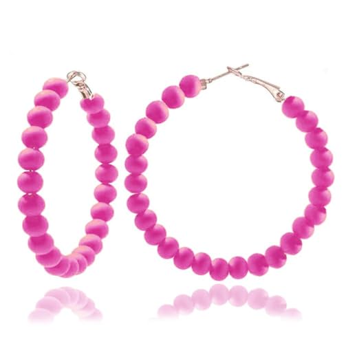 Chic Resin Beaded Hoop Earrings Colorful Candy-colored Acrylic Circular Round Dangling Boho Earrings for Women Minimalist 80S Geometric Party Jewelry - color: hot pink