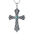 Cross Necklace 925 Sterling Silver Turquoise Christian Pendant Religious Cross Jewelry Christmas Gifts for Women Men - style: Retro A