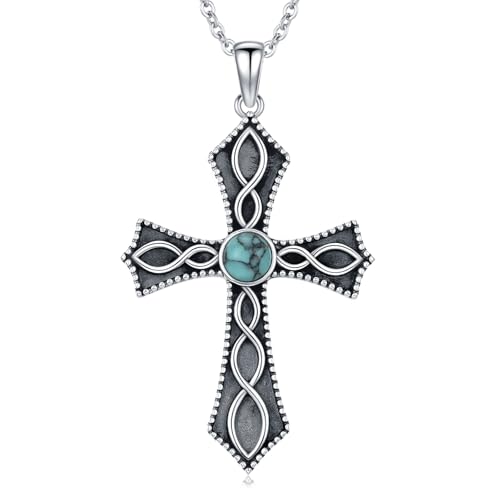Cross Necklace 925 Sterling Silver Turquoise Christian Pendant Religious Cross Jewelry Christmas Gifts for Women Men - style: Retro A