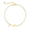 NECOCY Mothers Day Gifts Cross Bracelet for Women, Dainty 14K Gold/Silver Plated Pearl Cross Chain Bracelet Religious Christian Baptism Jesus Catholic Bracelet Jewelry Gift for Mom Wife Daughter - style: Style-4