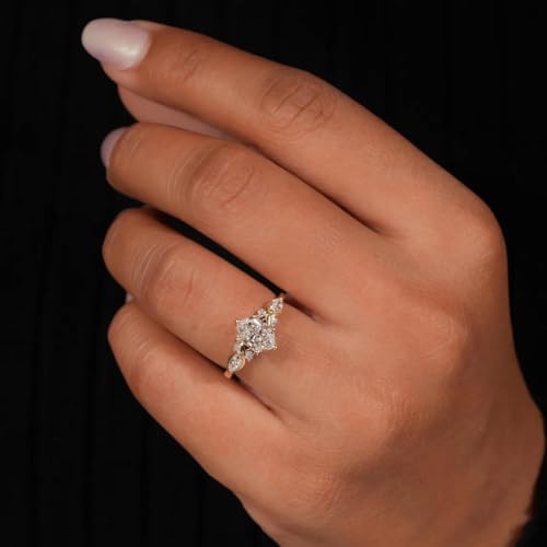 14K Gold Plated Marquise Cut Engagement Ring for Women, Wedding Promise Cubic Zirconia CZ Band Simulated Diamond Rings for Women's Size 8# - size: 8#