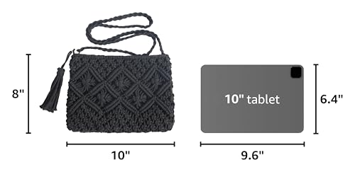 Eiyye Handmade Crochet Purse Boho Cotton Rope Crossbody Shoulder Bag with Tassel Casual Bag for Women - color: Black